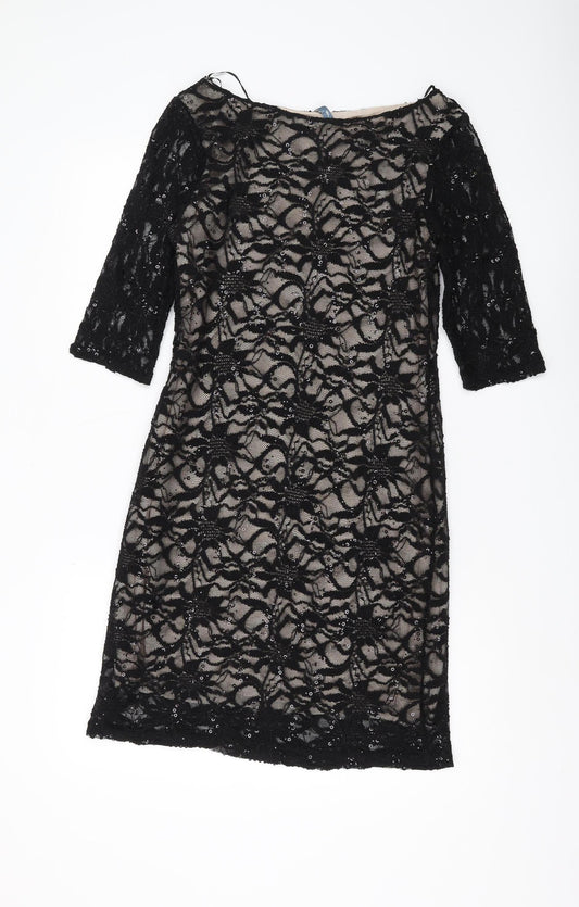 Additional front view of Evie Women's Black Lace Knee-Length Sheath Dress