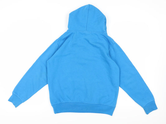 Back view of Adidas Blue Pullover Hoodie S, unisex, casual, logos