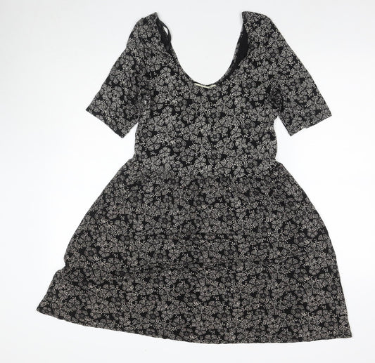Oasis Women's Black Floral A-Line Dress M