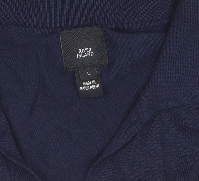 River Island Men's Blue Pullover Jumper L Collared