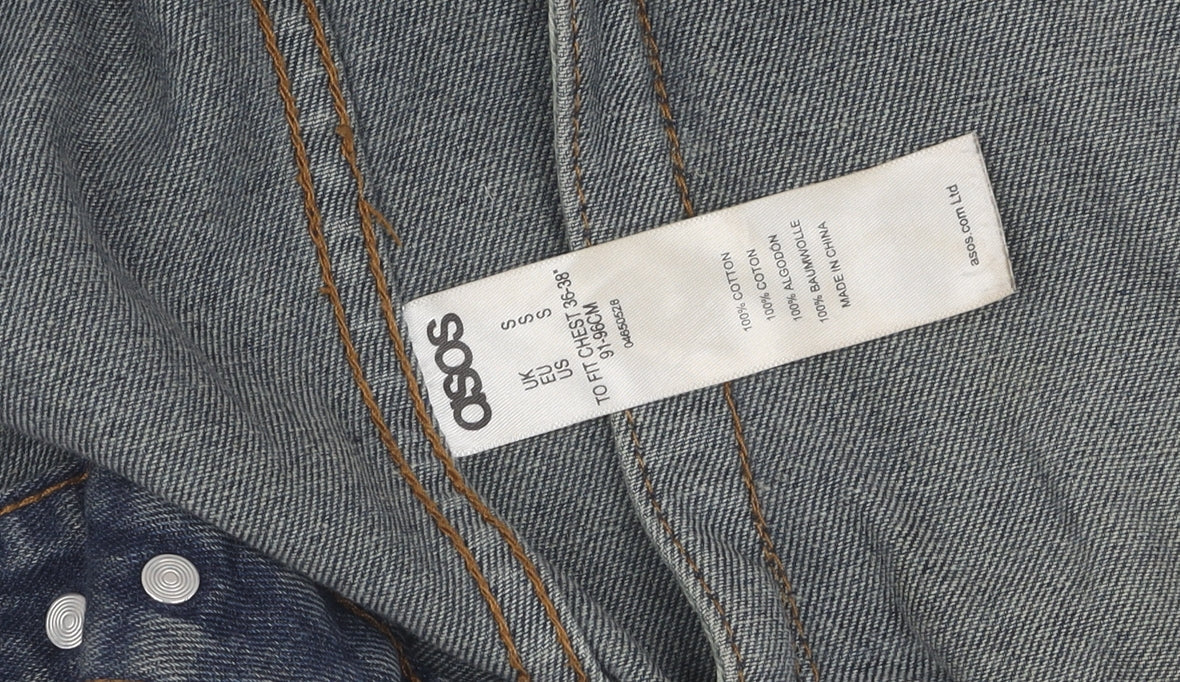 ASOS Men's Blue Denim Bomber Jacket, Size S