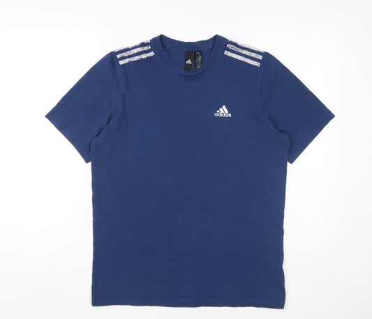 Additional front view of Adidas Men's Blue S Crew Neck T-Shirt, Cotton, Logo
