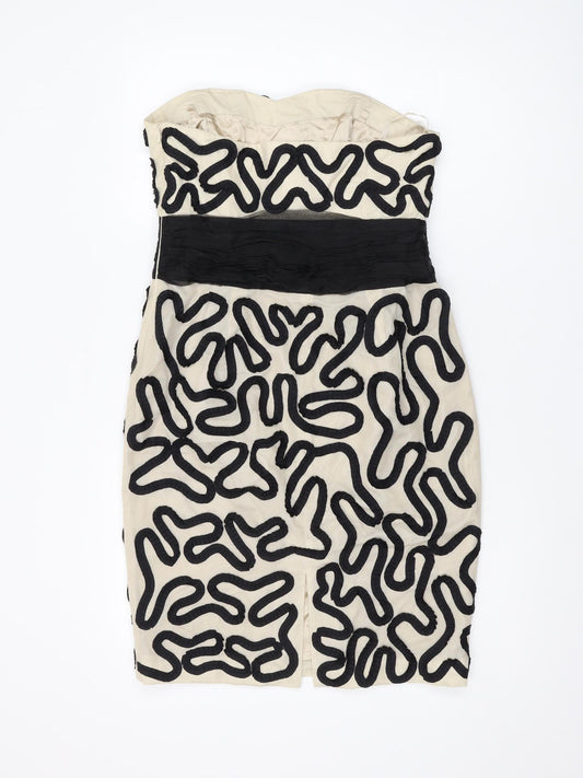 Coast Women Beige Black Strapless Pencil Dress, Size 12
