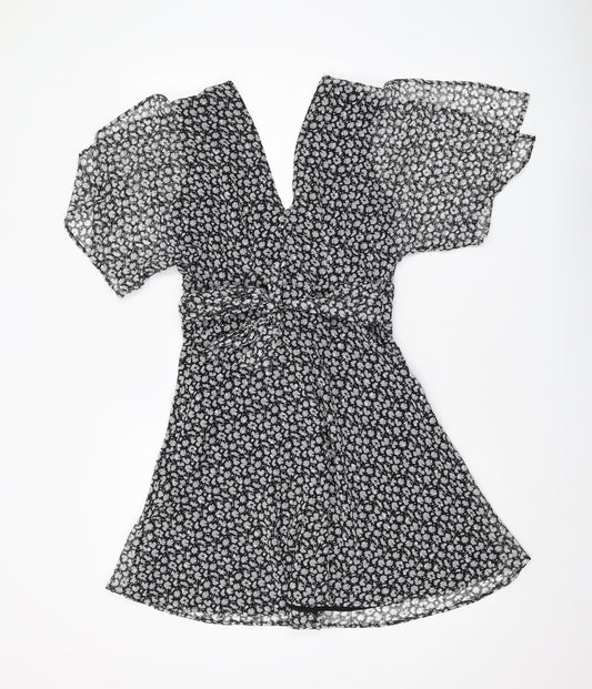 AllSaints Women's Black Floral A-Line Dress Size 6