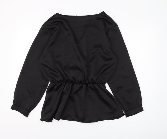 Boohoo Women Black Wrap Blouse, UK Size 14, Elegant Style