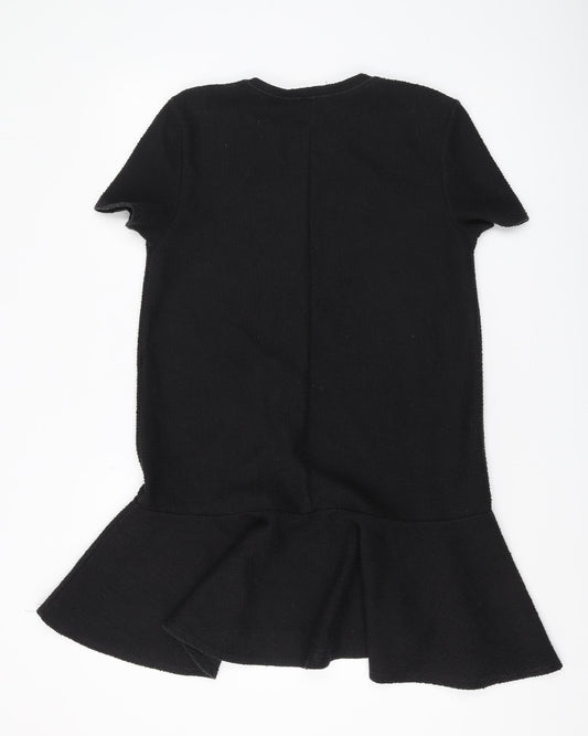 Zara Women's Black Short Sleeve Ruffle Dress Size M