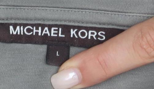 Close-up detail of Michael Kors Men's Grey L T-Shirt with Logo