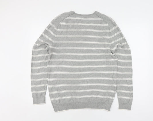 Gap Men's Grey M Pullover Striped V-Neck Jumper