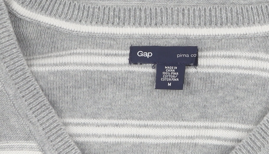 Gap Men's Grey M Pullover Striped V-Neck Jumper
