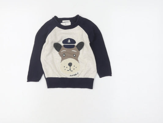 Junior J Unisex Baby Blue Animal Pullover Jumper 12-18 Months