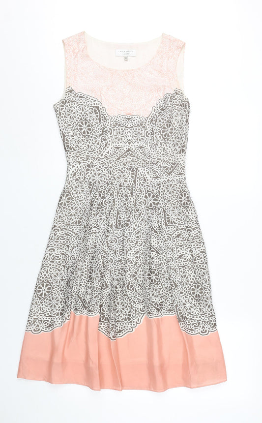 Laura Ashley Women's Pink Silk A-Line Dress, Size 8
