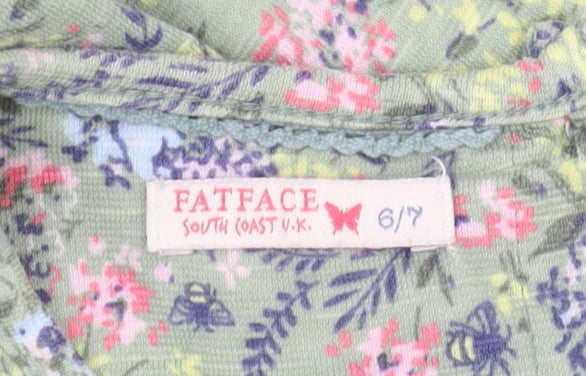 Fat Face Girls Green Floral Cotton Dress 6-7 Years