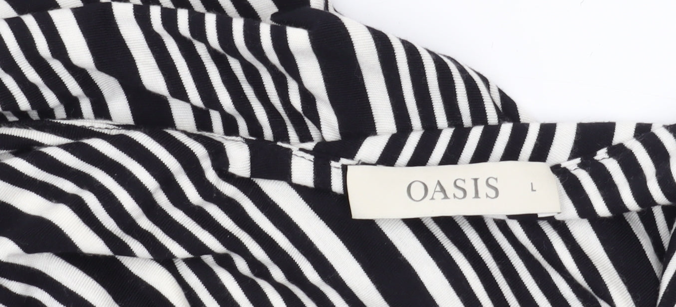 Oasis Women’s L Black Striped Dress, Ruffle Detail