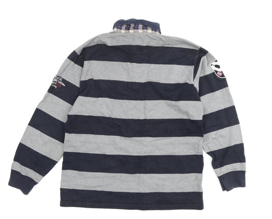 River Woods Men's Grey Black Striped Rugby Polo L