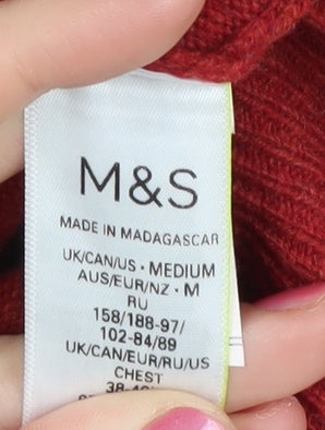 Marks and Spencer Men's Red Wool V-Neck Jumper M