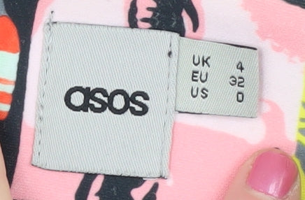 Brand and care label for ASOS Women's Multicoloured Art Print Pencil Skirt UK, size 4