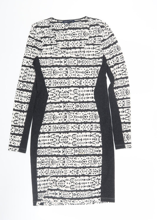Additional front view of French Connection Women's Black and White Geometric Pencil Dress