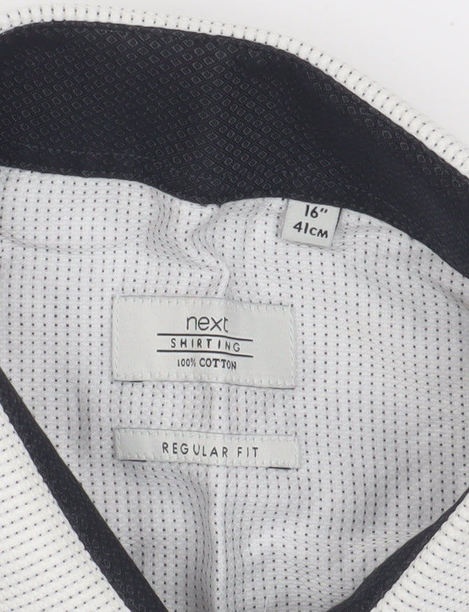 Next Men's White Striped Regular Fit Button-Up Shirt 16