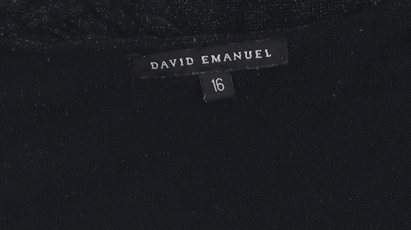 David Emanuel Women's Black Shrug, Size 16, V-Neck Elegance