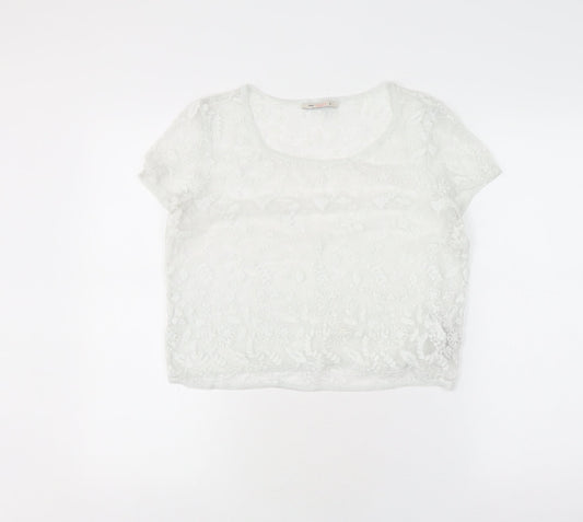 Bershka Women’s White Cropped Lace Blouse, Size L