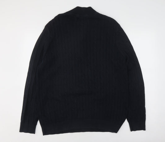 Racing Green Men's Black Full Zip Cable-Knit Jumper L