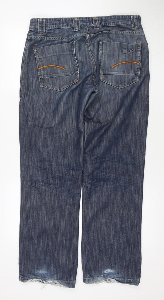 Back view of Crosshatch Blue Distressed Denim Jeans 36W 32L unisex