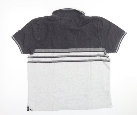 Maine New England Men's Grey Striped Polo Size L