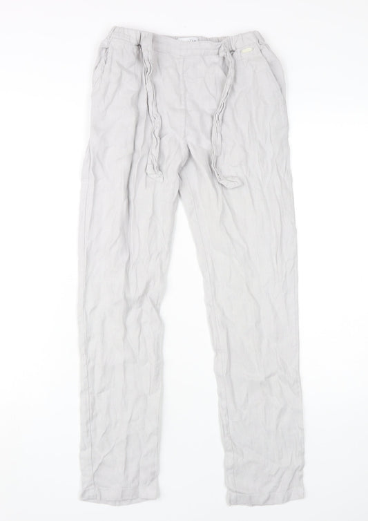 Massimo Dutti Boys Beige Linen Trousers 11-12 Years Elastic Waist