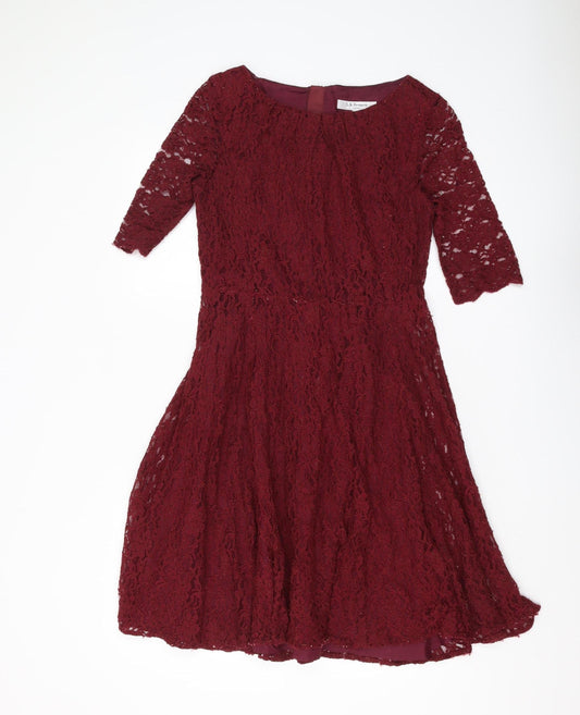 Additional front view of L.K. Bennett Women's Red Lace A-Line Dress, size 12