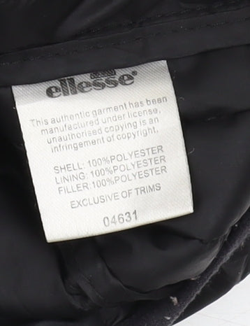 Brand and care label for Ellesse boys’ black puffer jacket, 10-11 years, winter