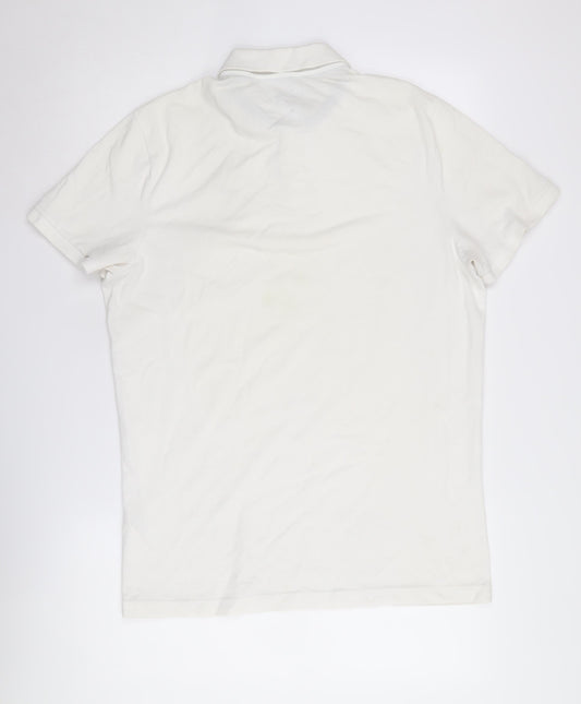 Hollister Men's White Polo Shirt L Logo Short Sleeve Casual