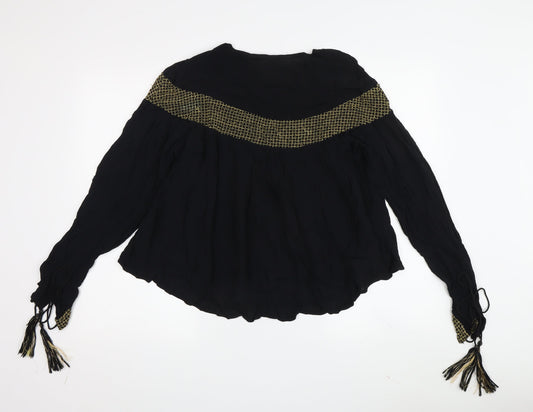 ASOS Women's Black Tunic Blouse, Size 12 - Tasselled & Elegant