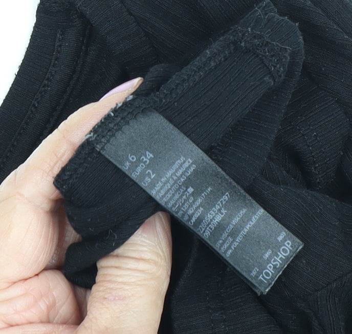 Womens UK Size 6 Topshop Black Cropped T-Shirt