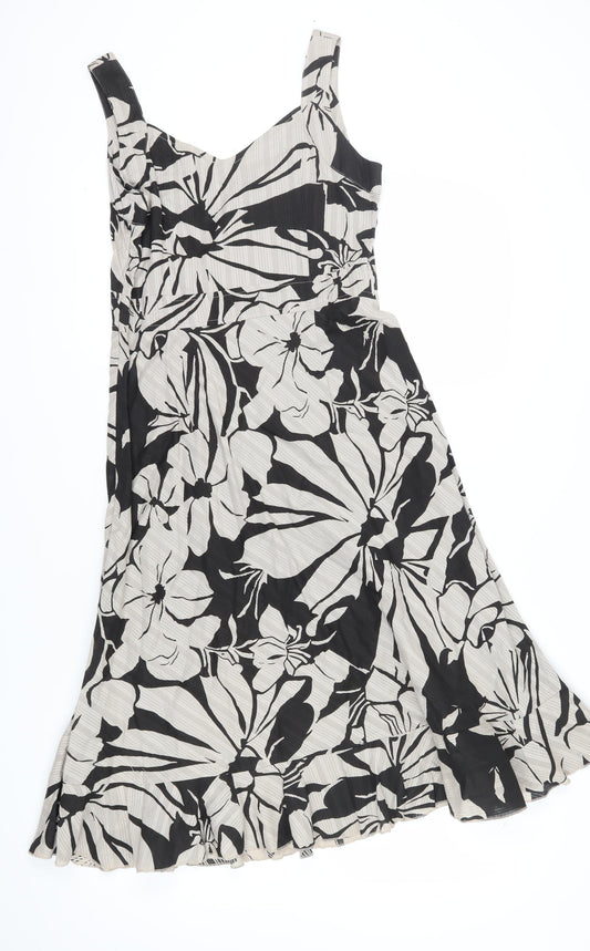 Adini Women's Floral A-Line Dress in S Beige/Black