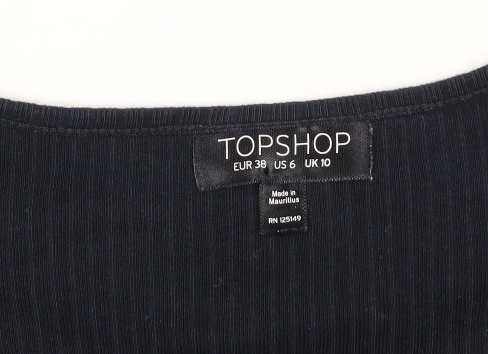 Womens UK Size 10 Topshop Black Cropped T-Shirt