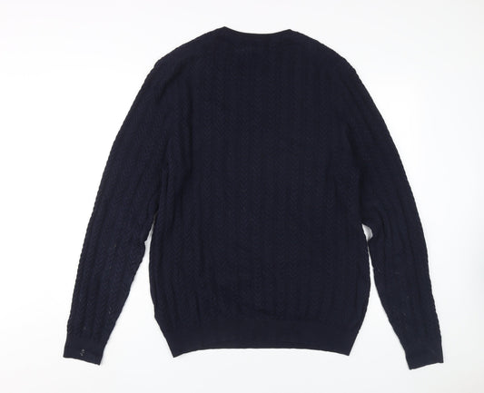Massimo Dutti Men's Blue XL Cable-Knit Jumper