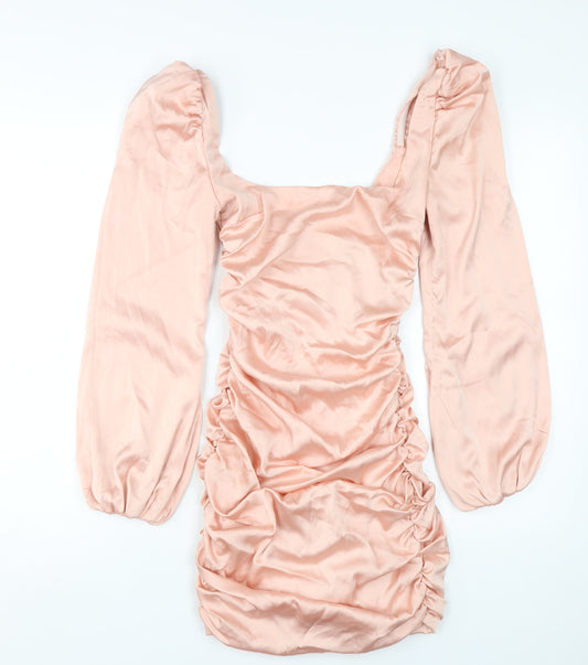 Additional front view of Oh Polly Pink Bodycon Dress, size 6, Ruched, Party