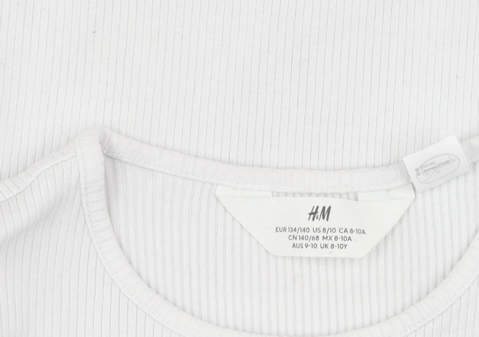 H&M Girls White Mickey T-Shirt Size 10Y - Fun Cartoon Style