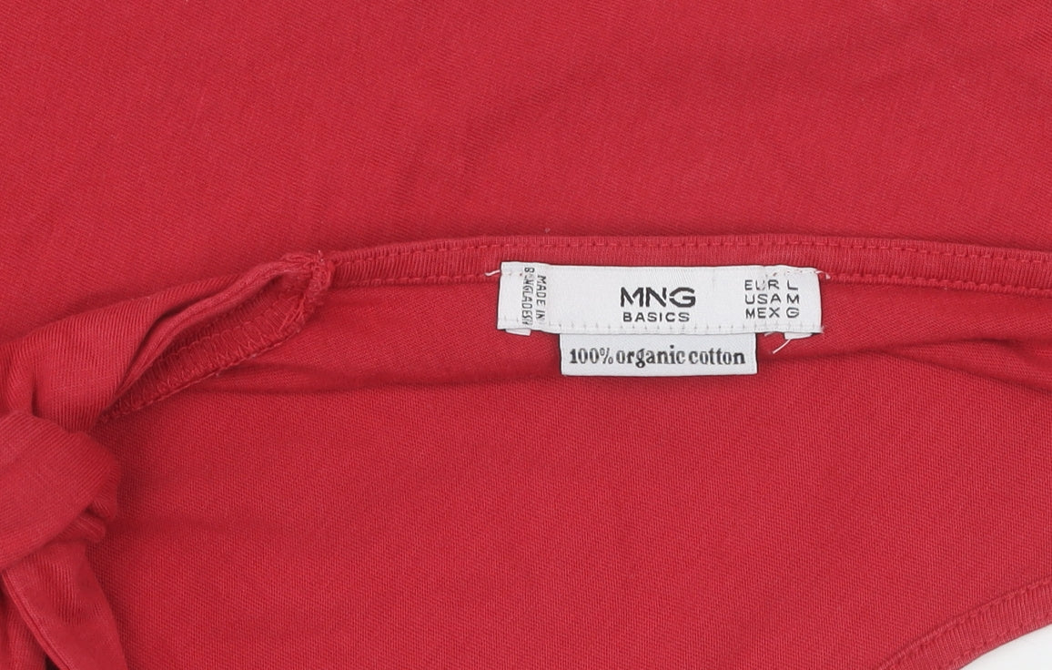 MNG Women’s Red Organic Cotton T-Shirt, Size L, Casual Spring Summer Top
