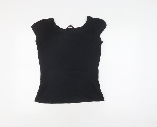 Miss Selfridge Women's Black Embroidered T-Shirt Size 16