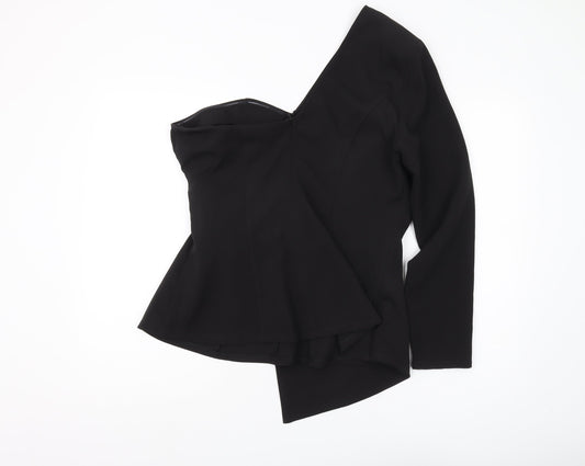 Boohoo Women's Black Blouse - Size 16, Off Shoulder Elegance