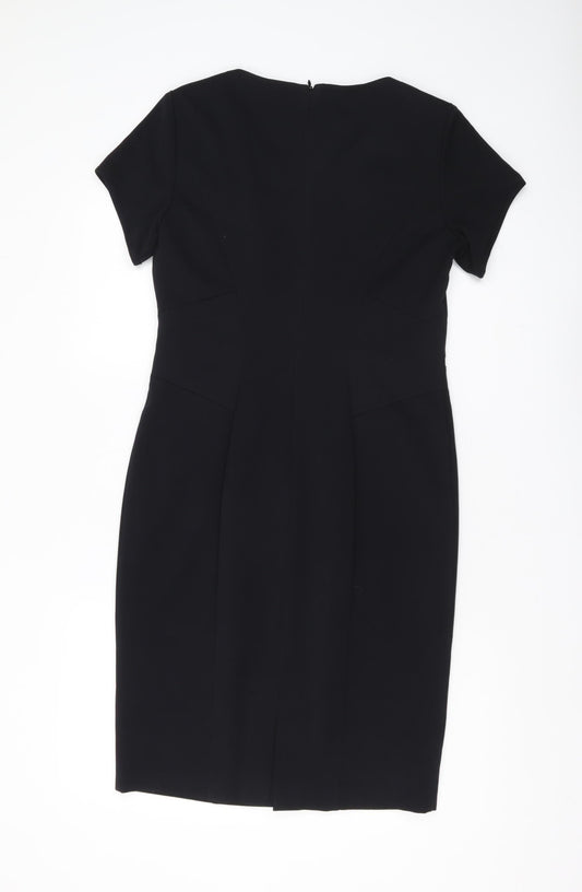 M&S Women's Black V-Neck Sheath Dress, Size 10