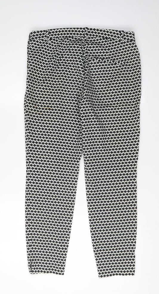 H&M Women's Black Geometric Cropped Trousers Size 12
