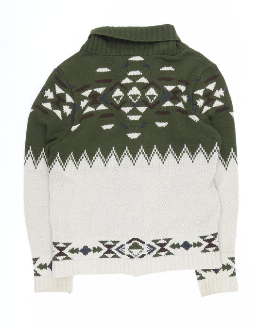 Topman Men's Green Aztec Cardigan, M, Chunky-Knit