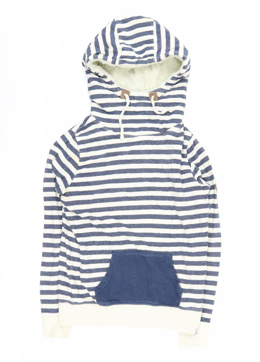 Additional front view of Animal Women's Blue Striped Hoodie, size 10, with Drawstring