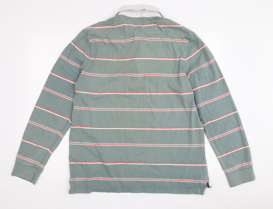 Lincoln Men's Green Striped Polo Shirt, Size L, Long Sleeve