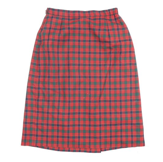 Fable Women's Red Plaid Midi Pleated Skirt Size 14