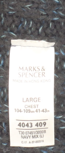 Marks & Spencer Men's L Blue Pullover Jumper, Mock Neck, Cozy Knit