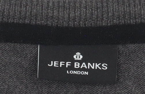 Jeff Banks Men's Grey V-Neck Pullover Jumper L