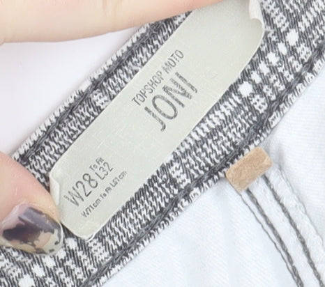 Brand and care label for Topshop unisex grey jogger trousers, size 28, casual